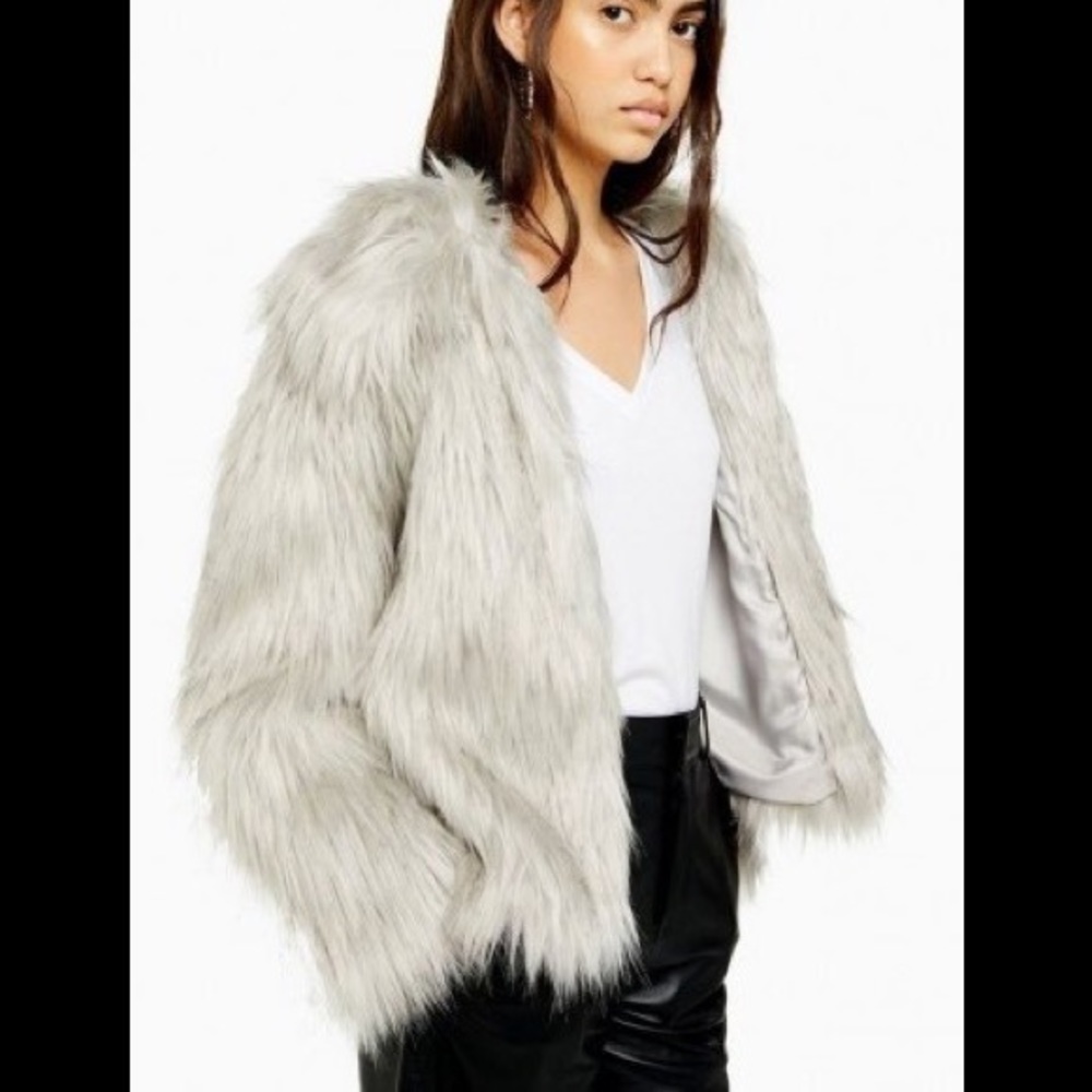 Topshop Gray Faux Fur Jacket - Picture 8 of 12